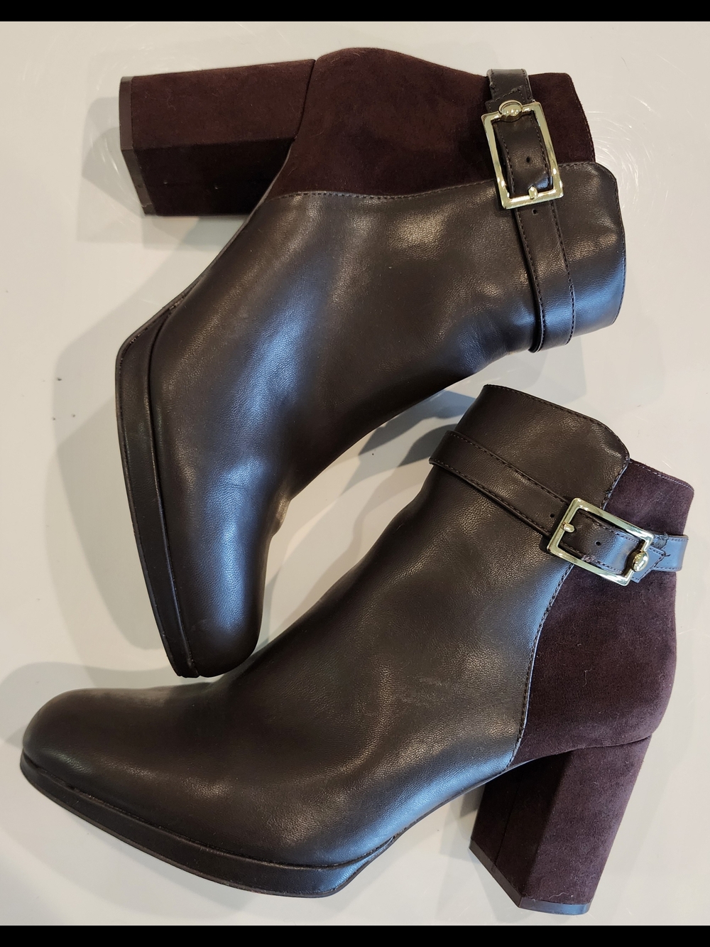 41 Hawthorn Brown Leather & Suede Ankle Booties 3" Block Heel Boots Women's 9